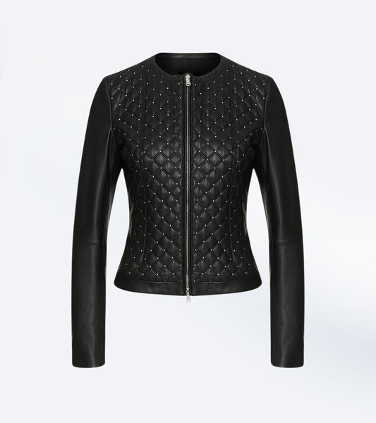 Diamond Quilted Biker Leather Jacket