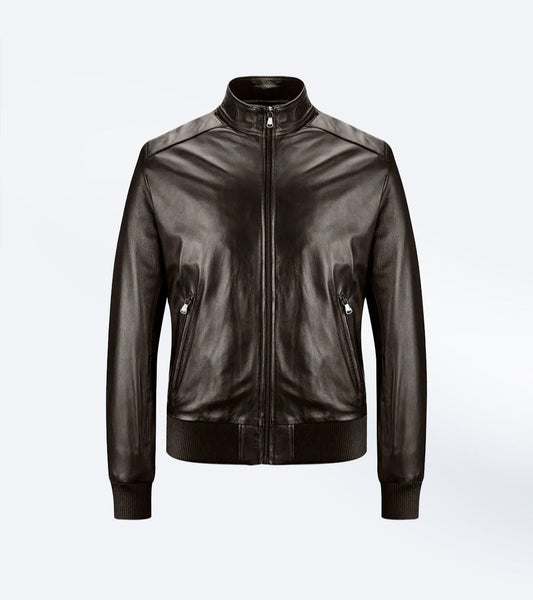 Timeless Ribbed Bomber Leather Jacket