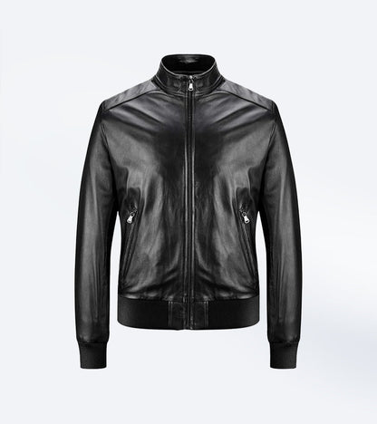 Timeless Ribbed Bomber Leather Jacket