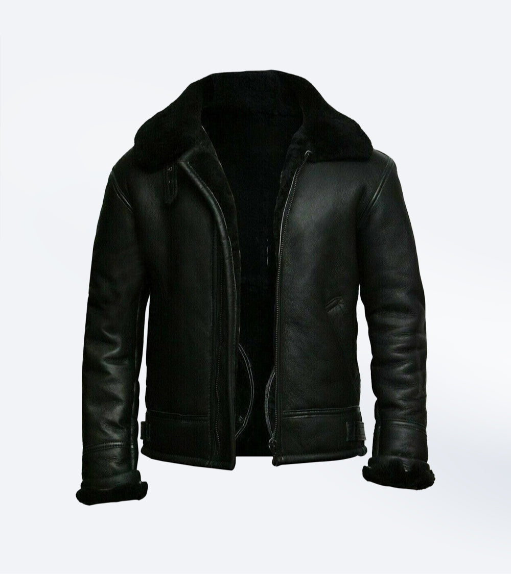 Shearling Black Color Bomber Aviator Jacket