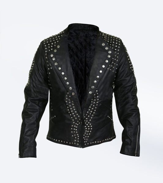 Studded Black Leather Biker Jacket