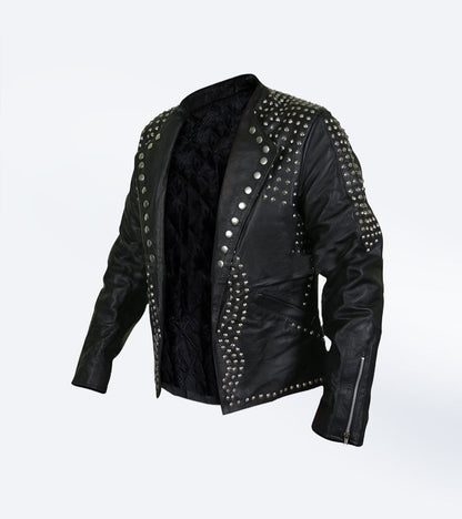 Studded Black Leather Biker Jacket