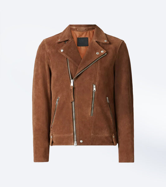 Brown Suede Jacket with Asymmetrical Zipper